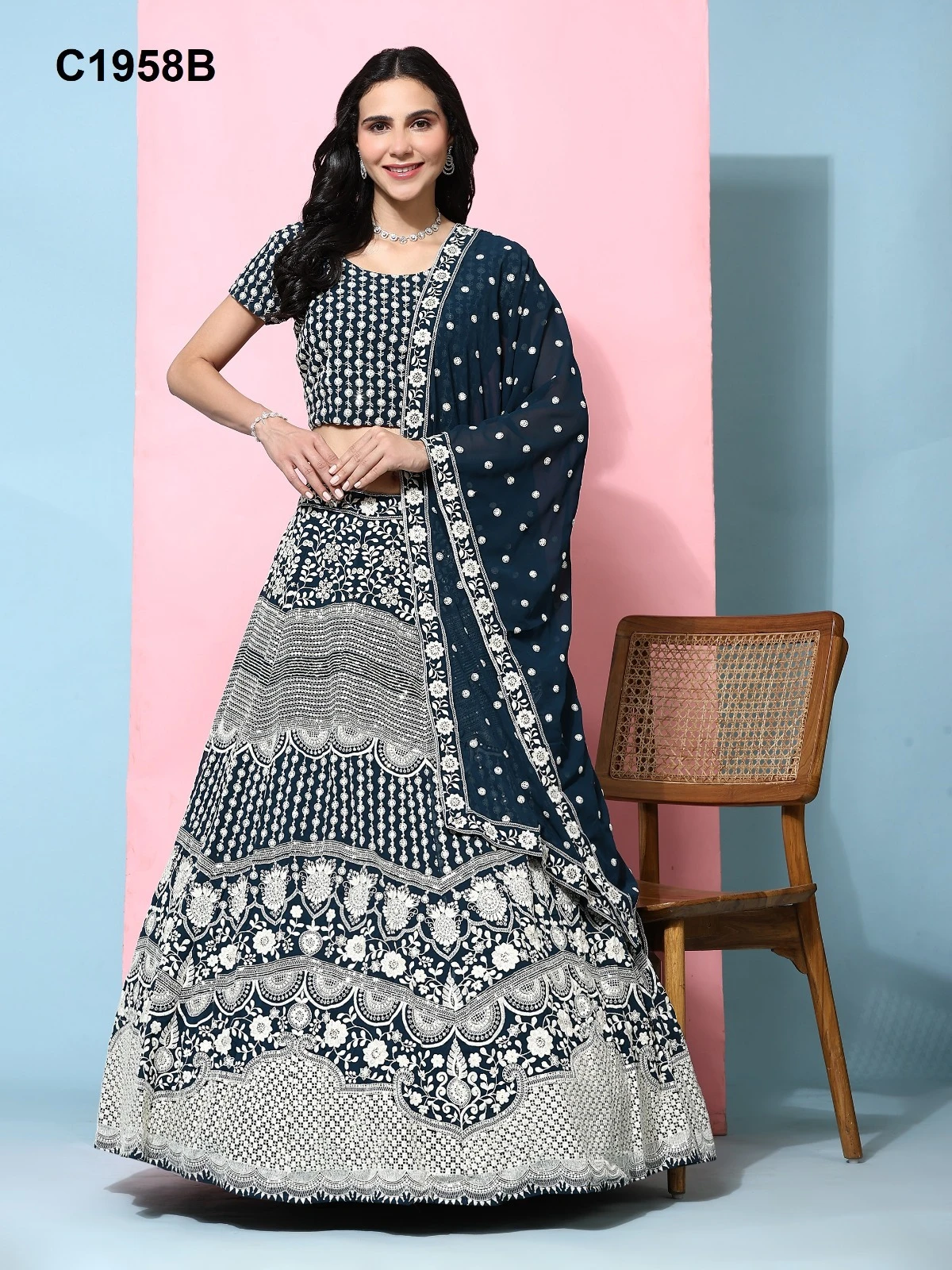 Amoha C1958A To C1958C Imported Georgette Wholesale Lehenga Catalog — Wholesale Lehenga, AMOHA wholesale from Surat - Gallery Image 2